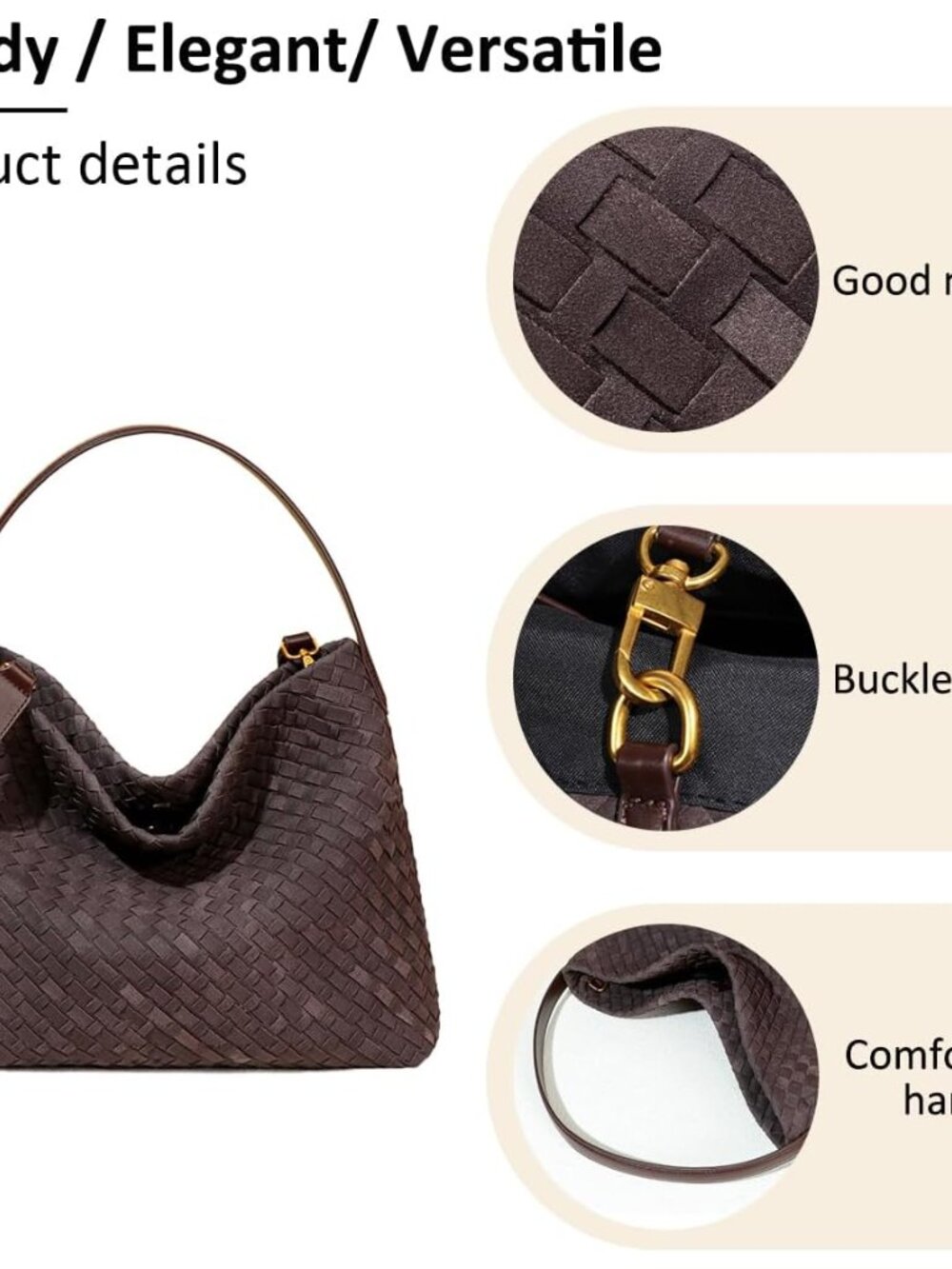 Women's Braided Suede Tote Bags Slouchy Shoulder Bag Trendy Crescent Satchel Pur - Picture 3 of 6